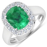 14KT White Gold 2.5ct Zambian Emerald and Diamond Ring