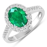 14KT White Gold 1.53ctw Zambian Emerald and Diamond Ring