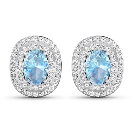 14KT White Gold 1.02ctw Aquamarine and Diamond Earrings