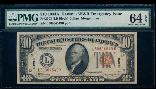 1934A $10 Hawaii FRN PMG 64EPQ