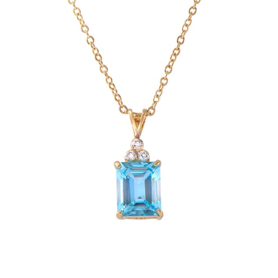 Plated 18KT Yellow Gold 5.10ctw Blue Topaz and Diamond Pendant with Chain