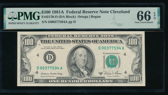 1981A $100 Cleveland FRN PMG 66EPQ