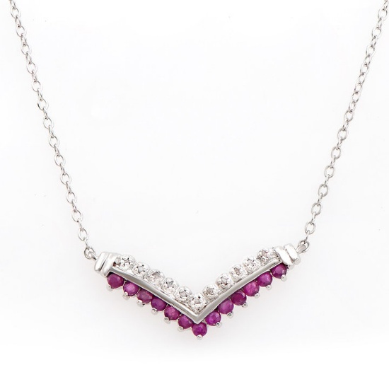 Plated Rhodium 0.73ctw Ruby and Diamond Pendant with Chain
