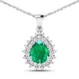 14KT White Gold 2.85ctw Zambian Emerald and Diamond Pendant