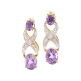 Plated 18KT Yellow Gold 2.72ctw Amethyst and Diamond Earrings