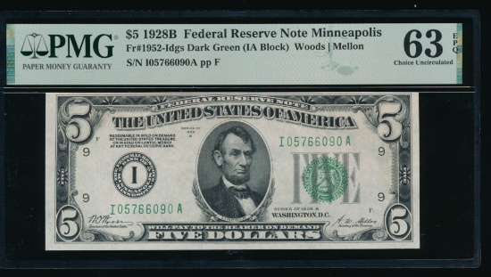 1928B $5 Minneapolis FRN PMG 63EPQ