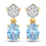 14KT Yellow Gold 1.02ctw Aquamarine and Diamond Earrings