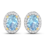 14KT Yellow Gold 1.02ctw Aquamarine and Diamond Earrings