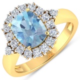 14KT Yellow Gold 1.65ct Aquamarine and Diamond Ring