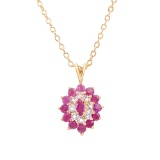Plated 18KT Yellow Gold 1.30ctw Ruby and Diamond Pendant with Chain