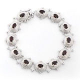 Plated Rhodium 6.05cts Garnet Bracelet