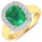 14KT Yellow Gold 2.5ct Zambian Emerald and Diamond Ring