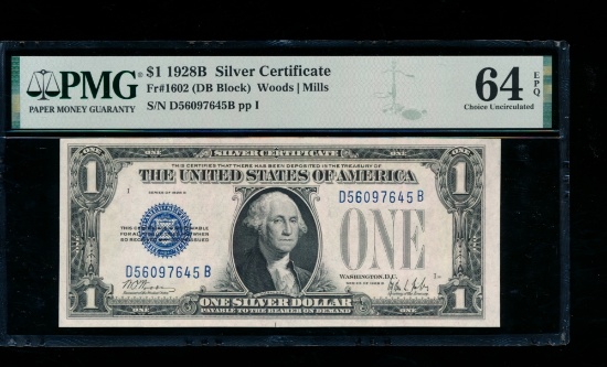 1928B $1 Silver Certificate PMG 64EPQ