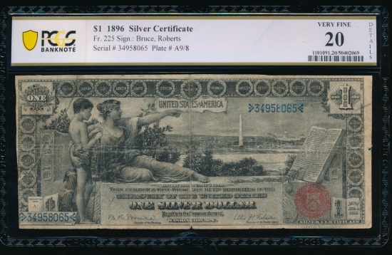 1896 $1 Educational Silver Certificate PCGS 20