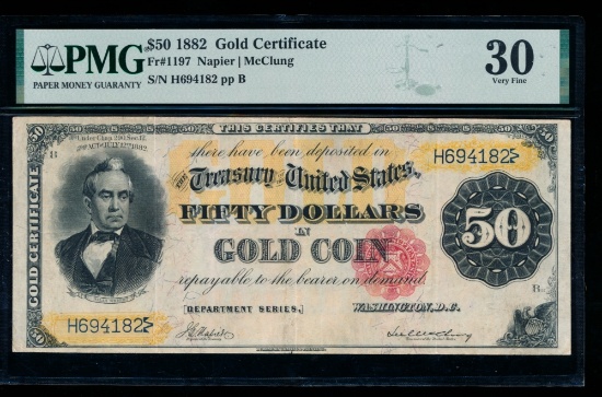 1882 $50 Gold Certificate PMG 30