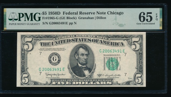 1950D $5 Chicago FRN PMG 65EPQ