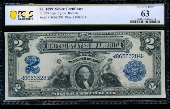 1899 $2 Mini Porthole Silver Certificate PCGS 63