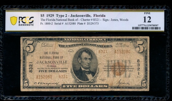 1929 $5 Jackson FL National PCGS 12