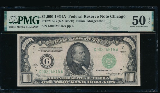 1934A $1000 Chicago FRN PMG 50EPQ