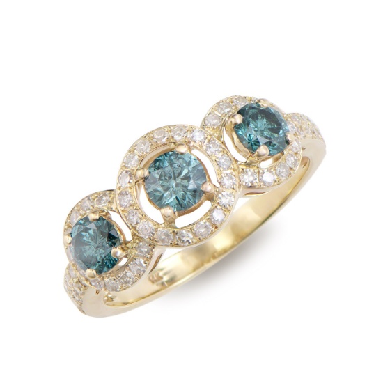 14KT Yellow Gold 1.27ctw Blue Diamond Ring