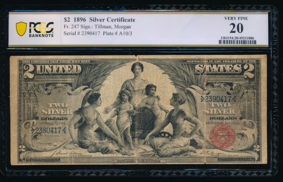 1896 $2 Educational Silver Certificate PCGS 20