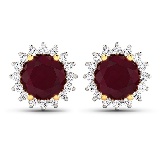14KT Yellow Gold 2.1ctw Ruby and Diamond Earrings