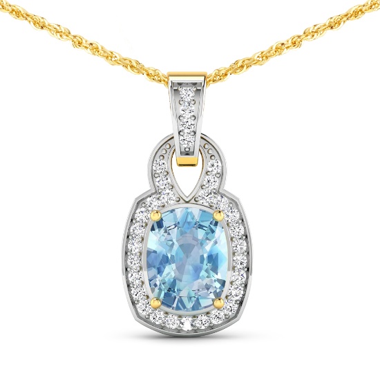 14KT Yellow Gold 1.65ctw Aquamarine and Diamond Pendant