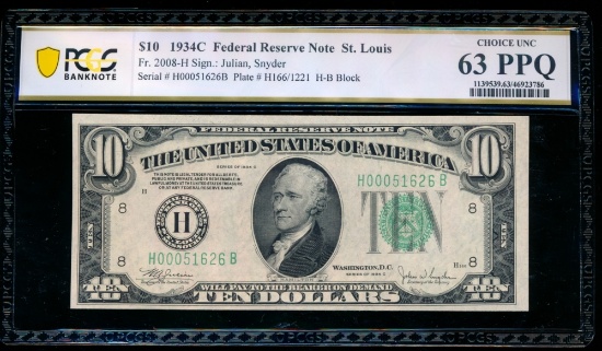 1934C $10 St Louis FRN PCGS 63PPQ