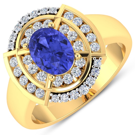14KT Yellow Gold 1.09ct Tanzanite and Diamond Ring