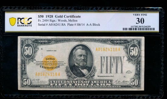 1928 $50 Gold Certificate PCGS 30