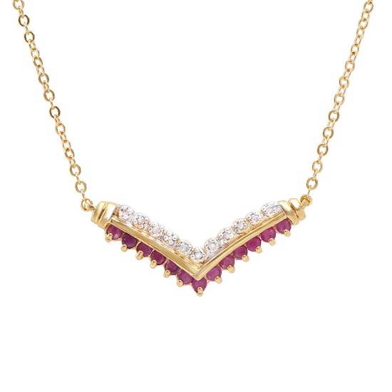 Plated 18KT Yellow Gold 0.61ctw Ruby and Diamond Pendant with Chain