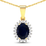 14KT Yellow Gold 1.3ctw Blue Sapphire and Diamond Pendant
