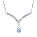 Plated Rhodium 2.4ctw Blue Topaz Pendant with Chain