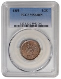 1855 Braided Hair Half Cent PCGS MS63BN