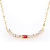 Plated 18KT Yellow Gold 0.25ct Ruby and Diamond Pendant with Chain