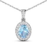 14KT White Gold 0.96ct Aquamarine and Diamond Pendant with Chain
