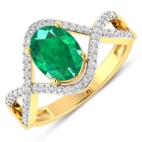 14KT Yellow Gold 1ctw Zambian Emerald and Diamond Ring