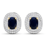 14KT Yellow Gold 1.5ctw Blue Sapphire and Diamond Earrings