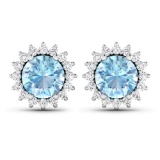 14KT White Gold 1.3ctw Aquamarine and Diamond Earrings
