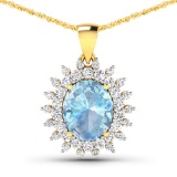 14KT Yellow Gold 2.7ctw Aquamarine and Diamond Pendant