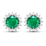 14KT White Gold 1.36ctw Zambian Emerald and Diamond Earrings