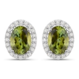 14KT White Gold 1.92ctw Green Tourmaline and White Diamond Earrings