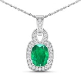 14KT White Gold 1.74ctw Zambian Emerald and Diamond Pendant