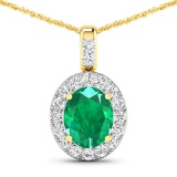 14KT Yellow Gold 2.15ctw Zambian Emerald and Diamond Pendant
