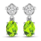 14KT White Gold 1.26ctw Peridot Topaz and Diamond Earrings