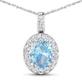 14KT White Gold 1.9ctw Aquamarine and Diamond Pendant