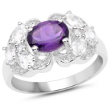 Plated Rhodium 1.15ct Amethyst and White Zircon Ring