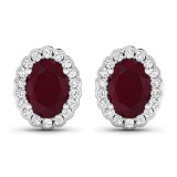 14KT White Gold 1.7ctw Ruby and Diamond Earrings