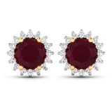 14KT Yellow Gold 2.1ctw Ruby and Diamond Earrings