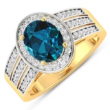 14KT Yellow Gold 1.9ctw London Blue Topaz and Diamond Ring